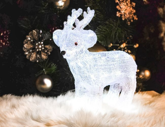 Светящаяся фигура БЕЛЫЙ ОЛЕНЁНОК, акрил, 32 холодных белых LED-огня, 31 см, уличный