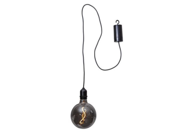 Подвесной светящийся стеклянный шар ЭДМОН, дымчатый, тёплый белый LED-огонь, 12.5х19.5 см, таймер, батарейки, уличный.
