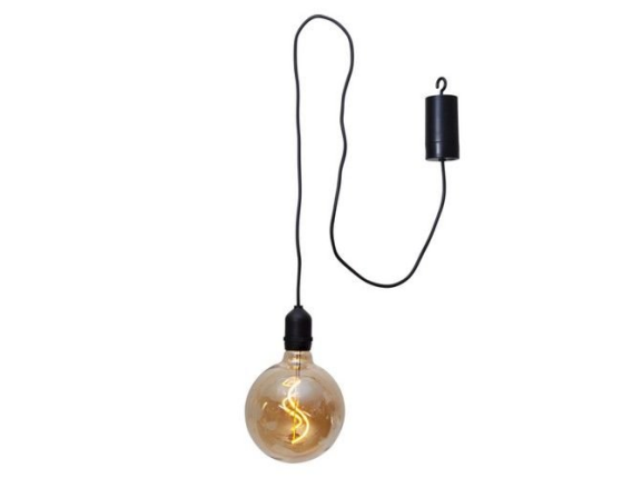 Подвесной светящийся стеклянный шар ЭДМОН, янтарный, тёплый белый LED-огонь, 12.5х19.5 см, таймер, батарейки, уличный.