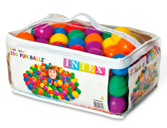 Набор из 100 разноцветных пластиковых шаров в переноске INTEX