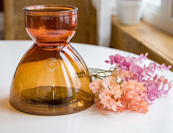 Декоративная стеклянная ваза КАШТАНОВЫЙ  МЁД, прозрачно-коричневая, 23 см