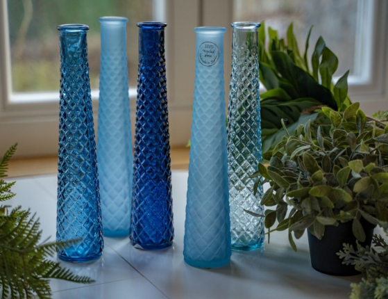 Декоративные стеклянные вазы SKY AND SEA, голубая гамма, 32 см (5 шт.)