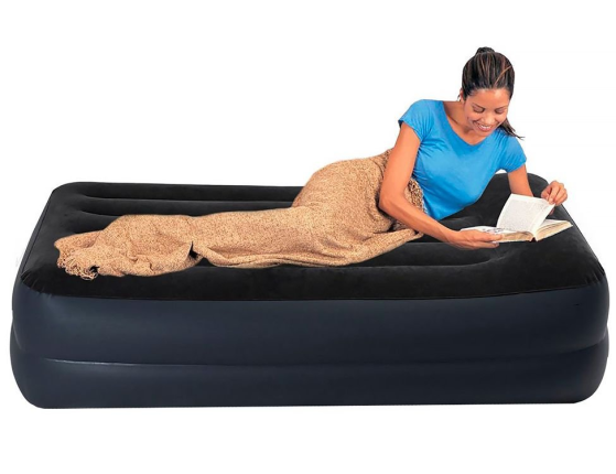 Надувная кровать Intex Pillow Rest Raised Bed (Twin), 99х191х42 см, с подголовником и встроенным насосом 220V