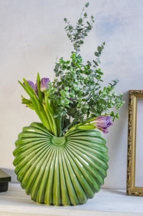 Фарфоровая ваза для цветов РОКАЙЛЬ, зелёная, 30 см