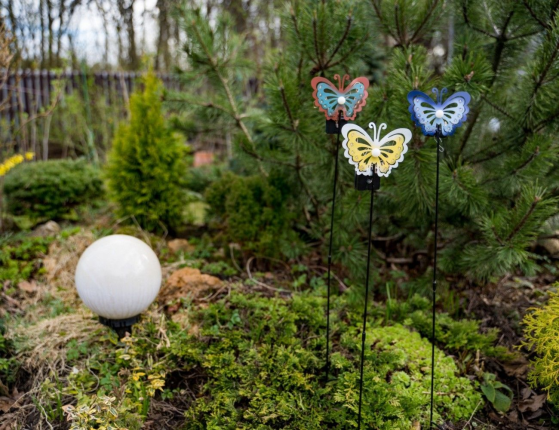 Садовый светильник Solar FAIRY BUTTERFLY на солнечной батарее, голубой, 11 тёплых белых микро LED-огней, 75 см